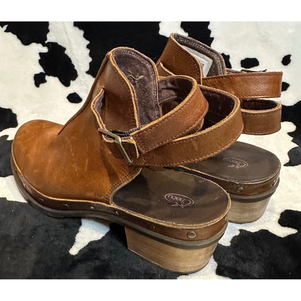 Chaco Cataluna Clog Tan Leather Slingback Studded Block Heel Boots Womens Size 8 - Picture 5 of 9